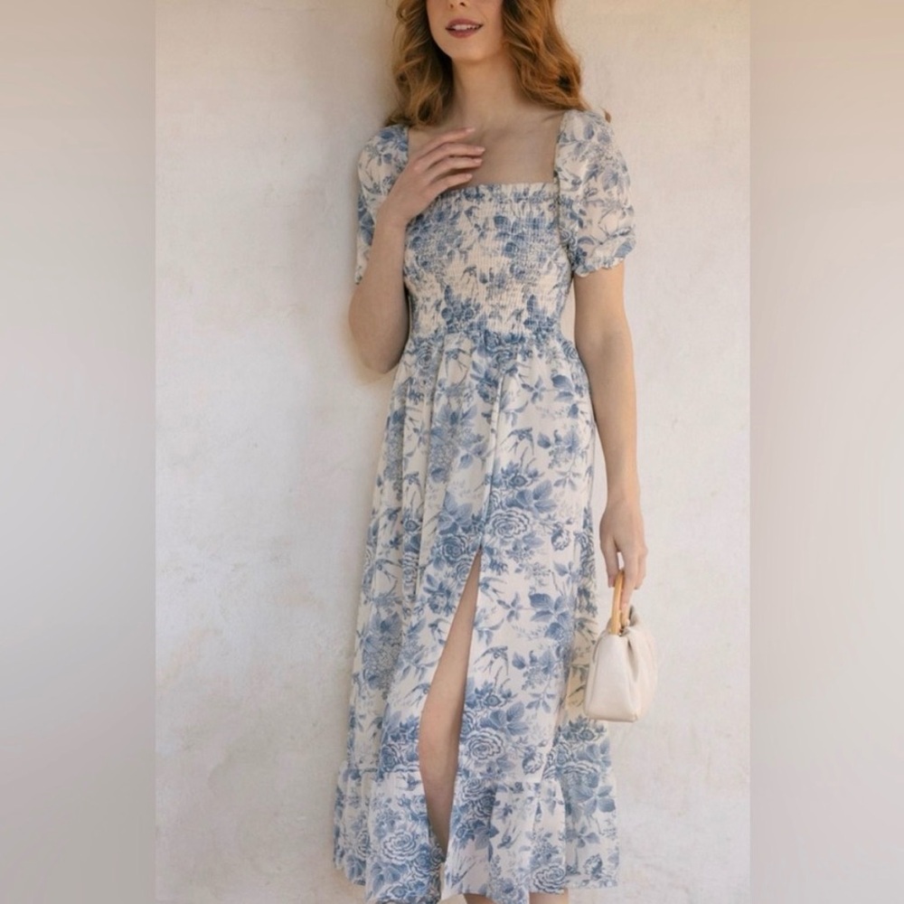 Morning Lavender Floral Blue Midi Dress - Picture 6 of 6
